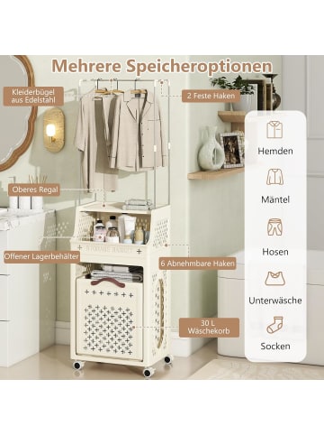 COSTWAY 3 in 1 Kleiderständer auf Rollen in Beige