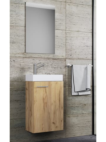 VCM 3-tlg Gäste WC Waschplatz Waschtisch Slito Spiegel in Honig-Eiche
