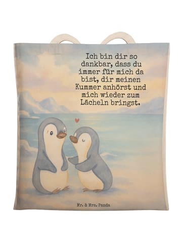 Mr. & Mrs. Panda Einkaufstasche Pinguine trösten Design mit Spruch in Weiß