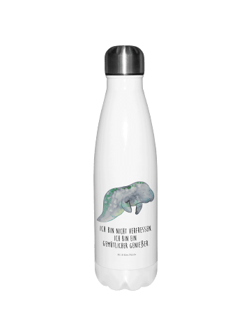 Mr. & Mrs. Panda Isolierte Trinkflasche Seekuh Chillen mit Spruch in Weiß