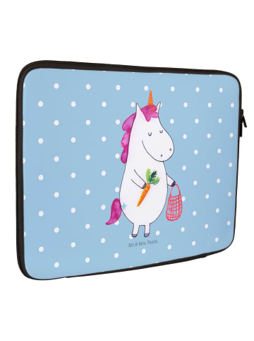 Mr. & Mrs. Panda Hülle Laptop Bär Kaffee mit Spruch in Blau Pastell