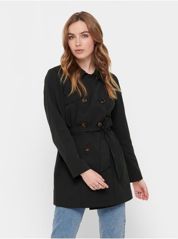 ONLY Kurzer Trench Coat Übergangs Mantel Jacke Zweireihig ONLVALERIE in Schwarz