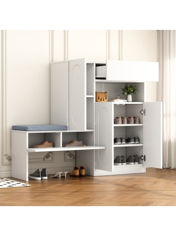 ABRIHOME 2 in 1 Schuhschrank mit gepolsterter Sitzbank, Weiß