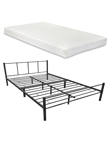 en.casa Metallbett Laos mit Matratze in Schwarz (B)160cm