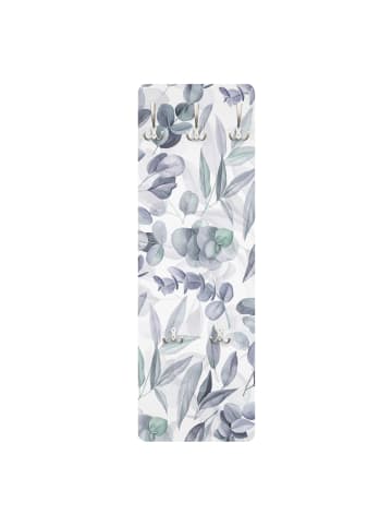 WALLART Garderobe - Blaue Eukalyptus Aquarellblätter in Blau