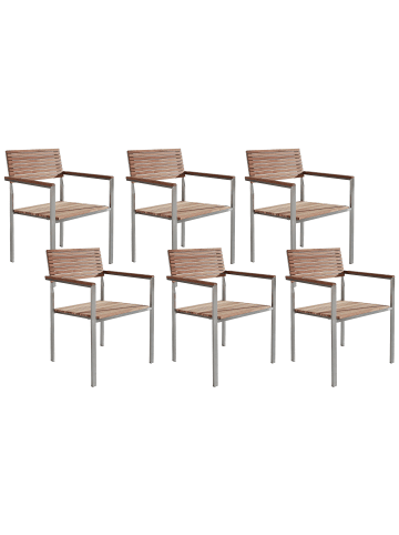 Beliani 6er-Set Gartenstuhl VIAREGGIO in Braun/Silber