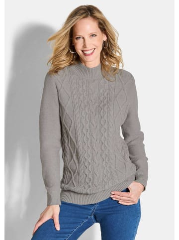 GOLDNER Langarm Viskoseoberteil im Zopfmuster in grau / melange