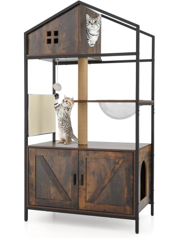 COSTWAY Kratzbaum mit Katzenklo Schrank in Braun