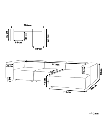 Beliani 3-tlg Modulsofa ARDAL in Weiß/Schwarz