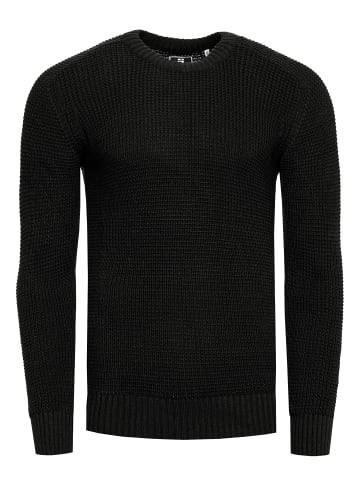 Rusty Neal Grobstrick Slim Fit Rundhals-Pullover in Schwarz