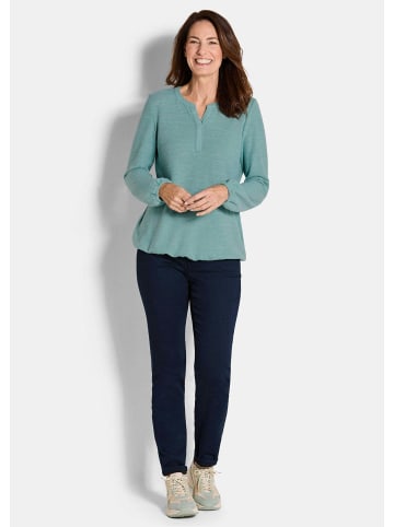 GOLDNER Kurzgröße:  Elegante Rundhals-Bluse mit Zierblende in graugrün