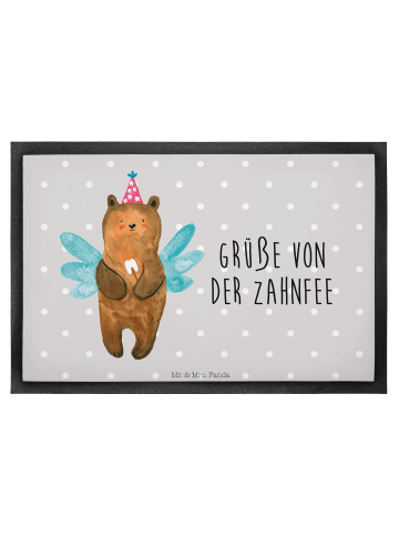 Mr. & Mrs. Panda Schmutzmatte Bär Zahnfee mit Spruch in Grau Pastell