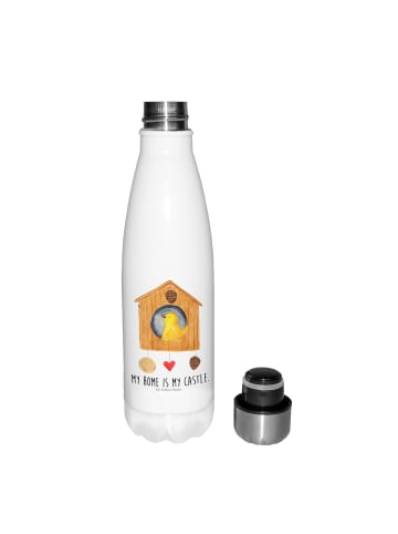 Mr. & Mrs. Panda Sportflasche Vogel Haus mit Spruch in Weiß