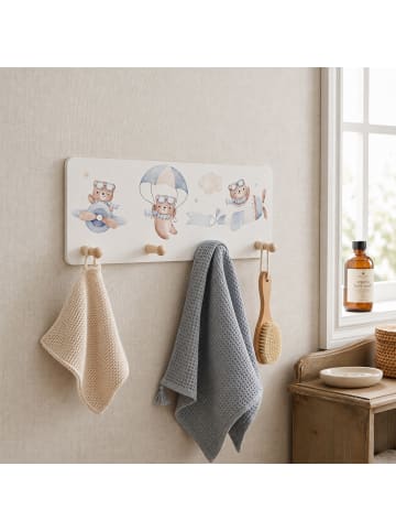 relaxdays Kindergarderobe "Bär" in Weiß/ Blau - (B)40 x (H)20 x (T)5,5 cm