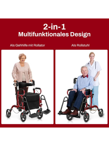 COSTWAY Rollator faltbar und leicht mit Sitz in Rot