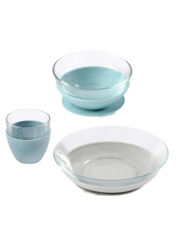 Beaba 3-tlg. Glas-Geschirr-Set - Jungle in blau,grau