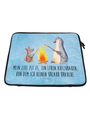 Mr. & Mrs. Panda Notebook Tasche Pinguin Lagerfeuer mit Spruch in Eisblau