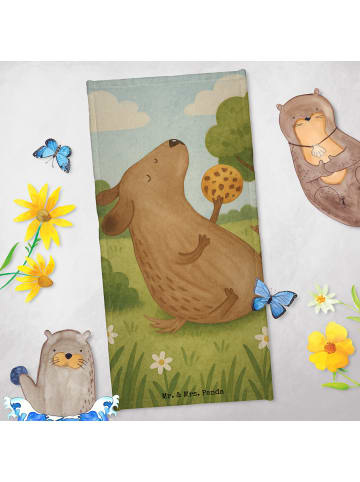 Mr. & Mrs. Panda Duschhandtuch Hund Keks Design ohne Spruch in Weiß