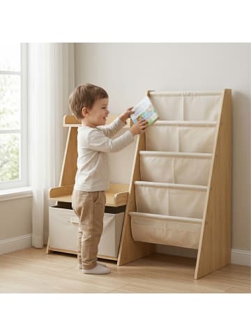 relaxdays Bücherregal in Weiß/ Natur - (B)84,5 x (H)80 x (T)34,5 cm