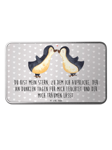 Mr. & Mrs. Panda Metalldose Pinguin Liebe mit Spruch in Grau Pastell