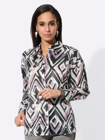 creation L Seidenbluse in ecru-graphit-bedruckt