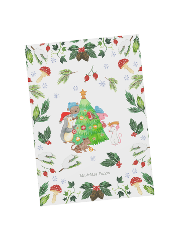 Mr. & Mrs. Panda Postkarte Weihnachtsbaum schmücken ohne Spruch in Weiß