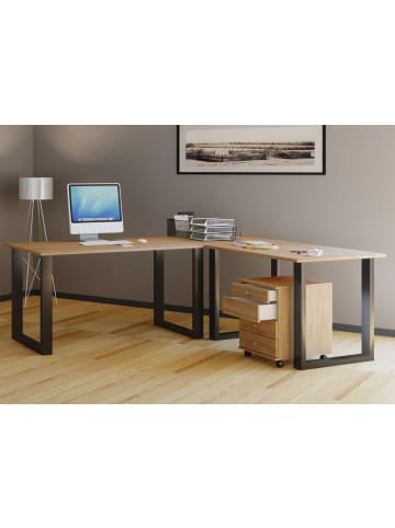 VCM  U Schreibtisch Eckschreibtisch L Form 190x190x80 in Schwarz / Sonoma-Eiche