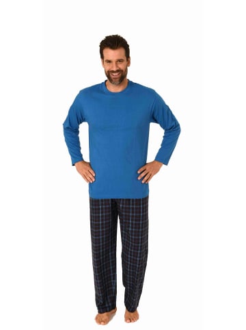 NORMANN Schlafanzug lang Pyjama Set Flanell Hose in blau