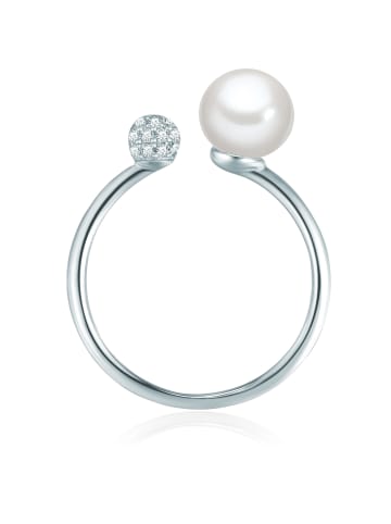 Valero Pearls Ring Sterling Silber Zirkonia Süßwasser-Zuchtperle in silber