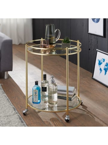 KADIMA DESIGN Servierwagen | Gold, ø57cm, Glas, Rollen