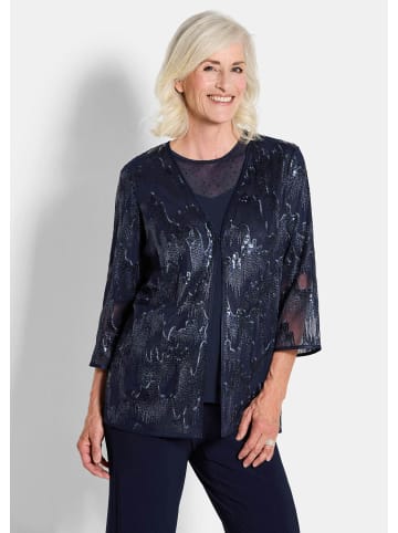 GOLDNER Blusenjacke Elegante Pailletten-Jacke, V-Ausschnitt in marine