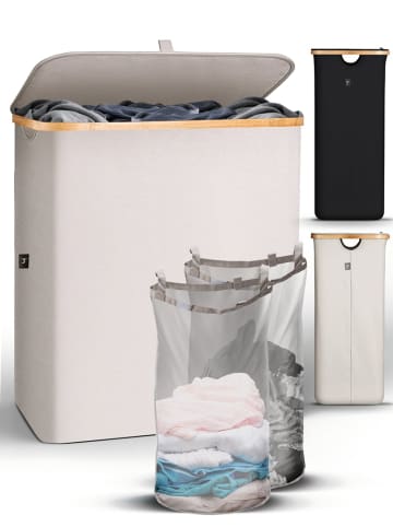 HENNEZ Wäschekorb Adrian 140l beige mit 2 Wäschesäcken Weiß