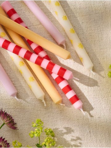 IB Laursen DÜNNE Kerze Weiß mit Gelben BLUMEN Ø 1,3 cm Länge 20 cm 5er Set