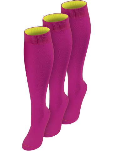 normani 3 Paar Kniestrümpfe mit farbig abgesetztem Bund Bi-Color in Magenta/Gelb