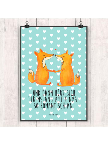 Mr. & Mrs. Panda Bild Füchse Liebe mit Spruch in Türkis Pastell