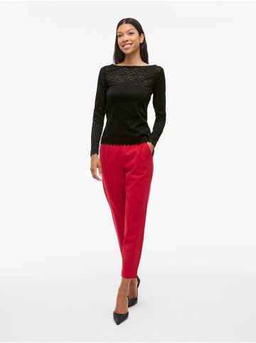 Vila Langarmshirt mit Spitzenmuster und gewelltem Saumabschluss in Schwarz