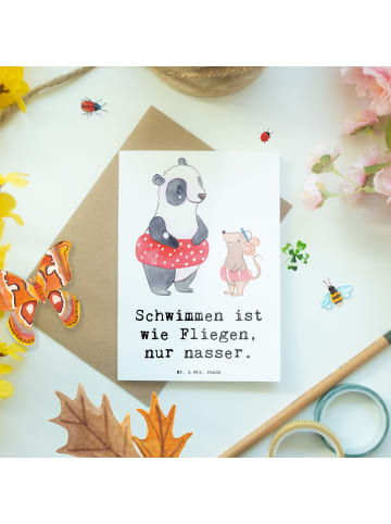Mr. & Mrs. Panda babykarte Schwimmen wie Fliegen mit Spruch in Weiß