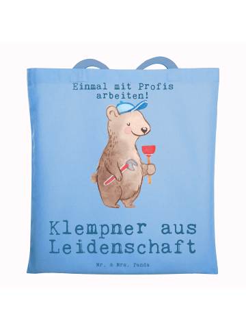 Mr. & Mrs. Panda Jutebeutel Klempner Leidenschaft mit Spruch in Sky Blue