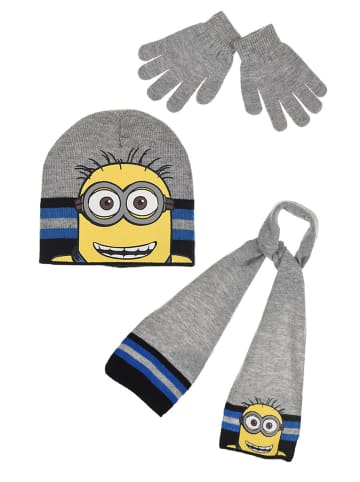Minions 3tlg. Set: Mütze, Schal und Handschuhe in Grau