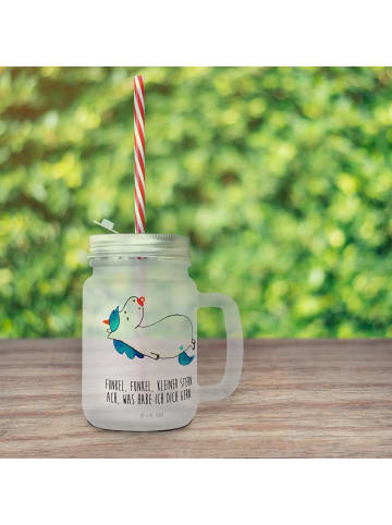 Mr. & Mrs. Panda Eiskaffee Glas Einhorn Schnuller mit Spruch in Transparent