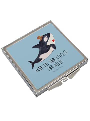 Mr. & Mrs. Panda Klappbarer Spiegel Orca Zylinder mit Spruch in Blau Pastell