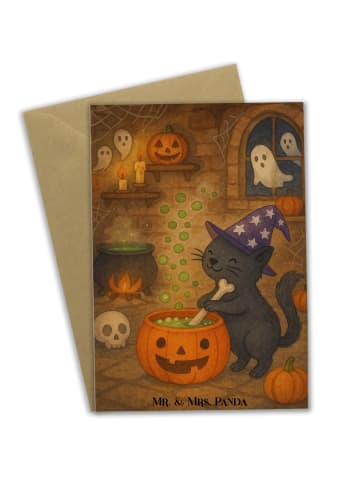 Mr. & Mrs. Panda Beileidskarte Kater Hexenkessel Design ohne Spruch in Weiß