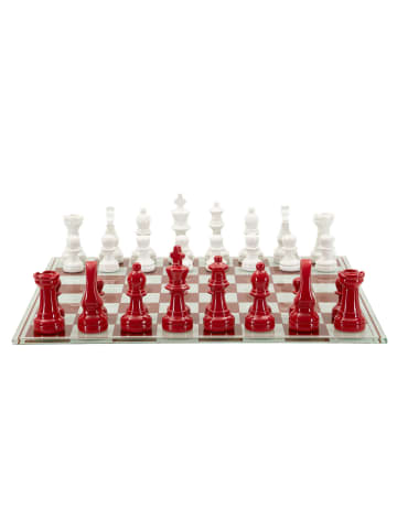 Mauro Ferretti Schachbrett-Set aus weißem und rotem Kunstharz, 61 x 61 x 14 cm