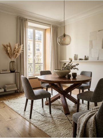 KADIMA DESIGN Runder Massivholz Esstisch, 120 cm, Kreuzbeine, handgefertigt in Braun