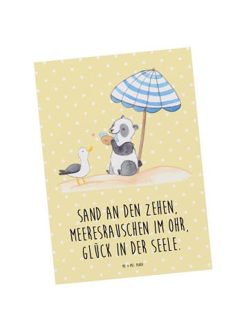 Mr. & Mrs. Panda Ansichtskarte Sommer Meer Glück mit Spruch in Gelb Pastell