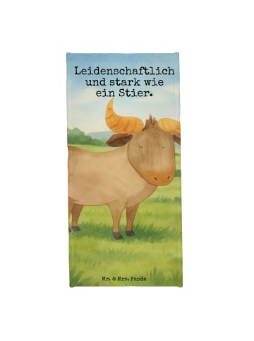 Mr. & Mrs. Panda Badehandtuch Sternzeichen Stier Design mit Spruch in Weiß