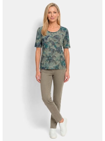 GOLDNER Sommershirt aus pflegeleichtem Viskose-Jersey in khaki / petrol / gemustert
