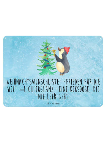 Mr. & Mrs. Panda Blechschild Pinguin Weihnachtsbaum mit Spruch in Eisblau