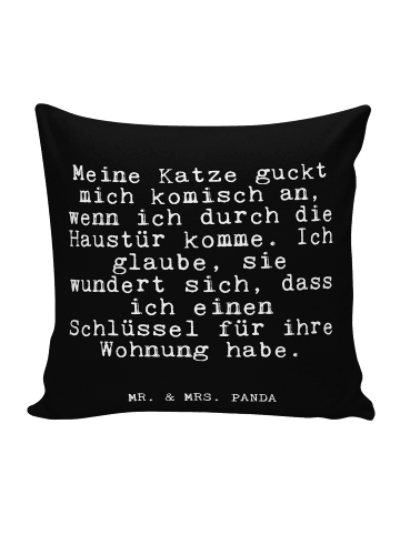 Mr. & Mrs. Panda Zierkissen Meine Katze guckt mich... mit Spruch in Schwarz