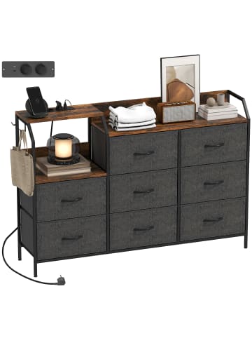 HOMCOM Kommode-130,5L x 30B x 88H cm-Rustikal-Braun+Schwarz